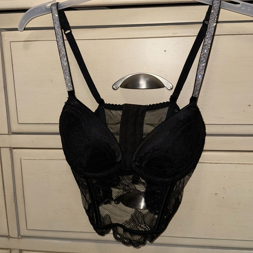 Victoria's Secret Very Sexy Bombshell Add-2-Cups Push-Up Corset Bra Black 32B